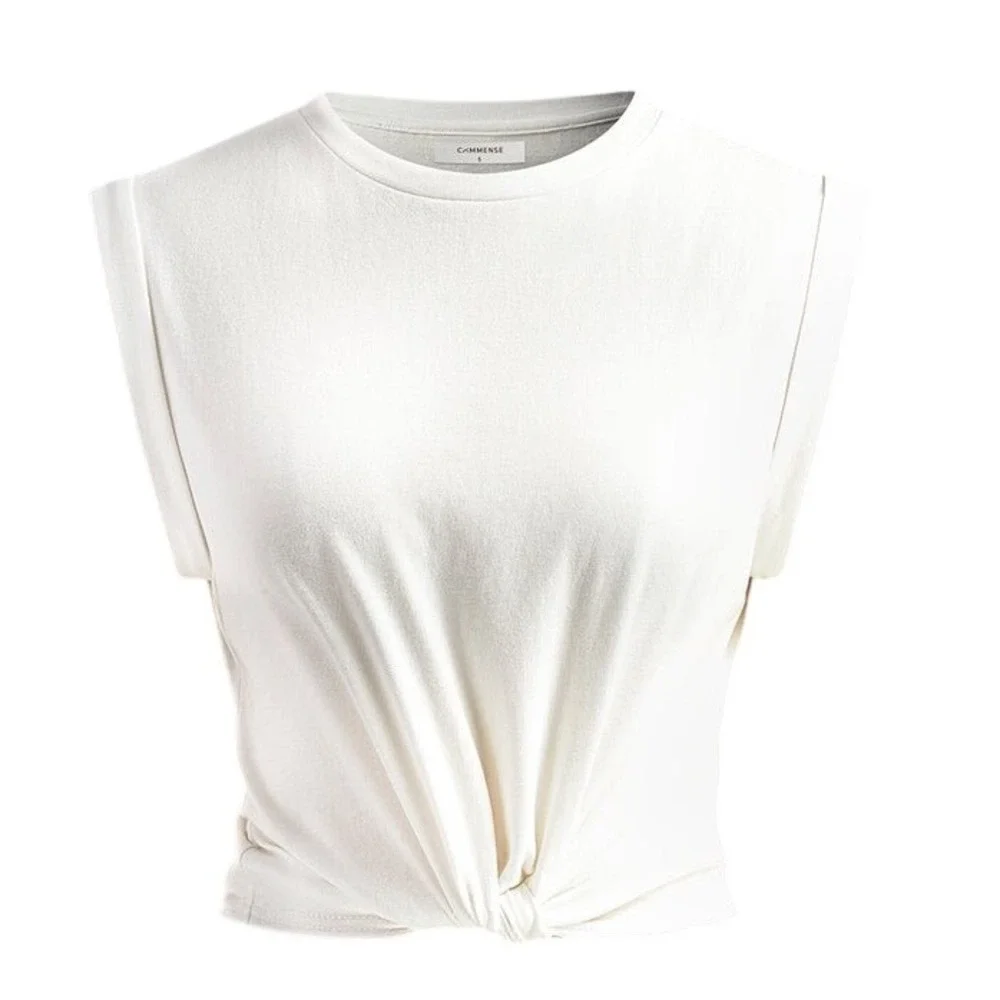 100% Cotton Muscle Tank Top Sleeveless Tie‎ Front Casual White Top Size L